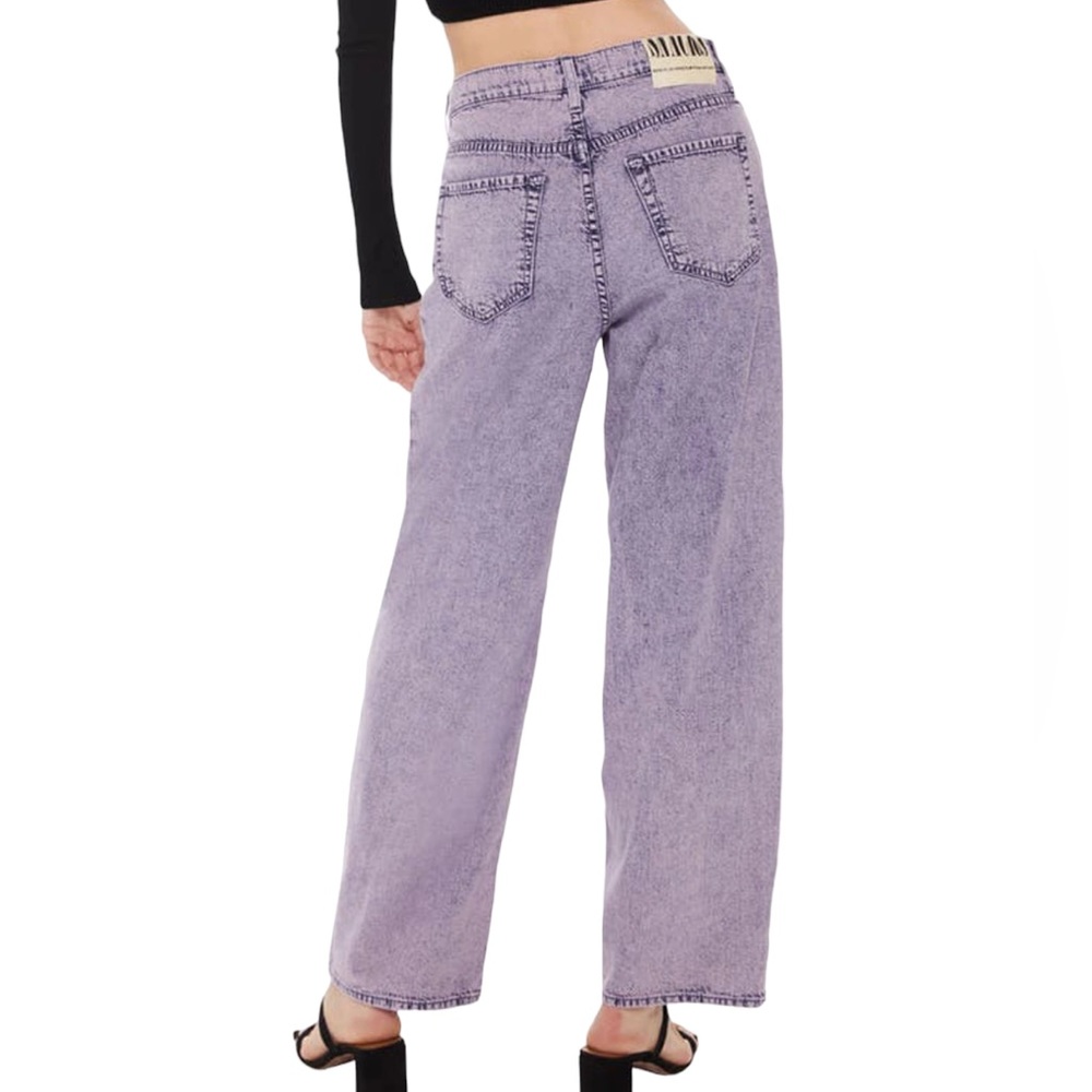 Mother Snacks The Pleated Fun Dip Puddle Straight Leg Jeans In Silver Pink - Picture 2 of 15